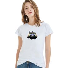 Qivi The Beatles Metal Rock Music Müzik Baskılı Beyaz Örme Kadın T-shirt