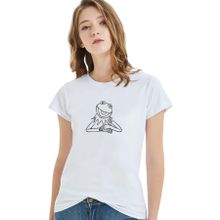Qivi The Frog Kurbağa Kermit Baskılı Beyaz Örme Kadın T-shirt
