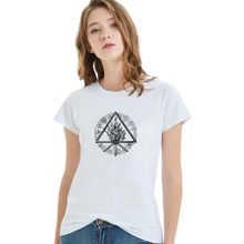 Qivi Triangle Baskılı Beyaz Örme Kadın T-shirt