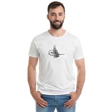 Qivi Tuğrası Ottoman Tughra Osmanli Tugrasi Logo Baskılı Beyaz Erkek Örme T-shirt