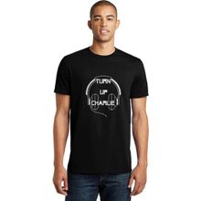 Qivi Turn Up Charlie Classic Logo Baskılı Siyah Erkek Örme T-shirt