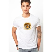 Qivi Turuncu Kaplan Yüz Çizimi Bengal Kaplanı Baskılı Beyaz Erkek Örme T-shirt