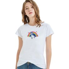 Qivi Unicorn Rainbow Baskılı Beyaz Örme Kadın T-shirt