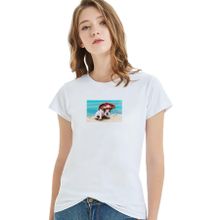 Qivi Vacation Puppys 2 Baskılı Beyaz Örme Kadın T-shirt