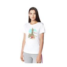 Qivi Watercolor Clock Tower London Baskılı Beyaz Örme Kadın T-shirt
