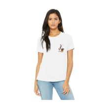 Qivi Watercolor Coffee Cup Baskılı Beyaz Örme Kadın T-shirt