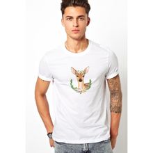 Qivi Watercolor Deer Baskılı Beyaz Erkek Örme T-shirt
