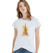 Qivi Watercolor Eiffel Tower Baskılı Beyaz Kadın T-shirt