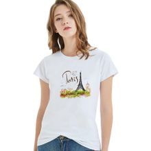 Qivi Watercolor Eiffel Tower Paris Kadın Beyaz T-shirt