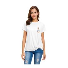 Qivi Watercolor Rabbit Baskılı Beyaz Kadın T-shirt