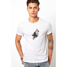 Qivi Wolf Head Tattoo Images Kurt Baskılı Beyaz Erkek Örme T-shirt