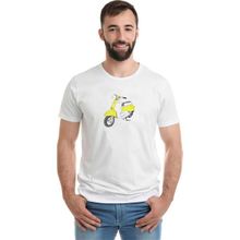 Qivi Yellow White Retro Scooter Baskılı Beyaz Erkek Örme T-shirt