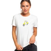 Qivi Yellow White Retro Scooter Baskılı Beyaz Örme Kadın T-shirt