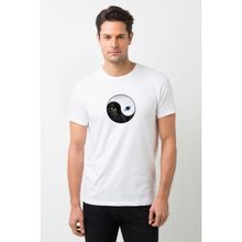Qivi Ying Yang Cat Kedi Baskılı Beyaz Erkek Örme T-shirt