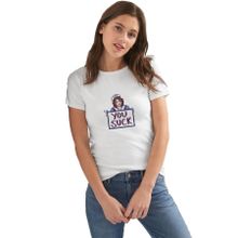 Qivi You Suck Baskılı Beyaz Örme Kadın T-shirt