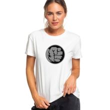 Qivi Yumruk Baskılı Beyaz Örme Kadın T-shirt