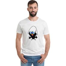 Qivi Yumurtadan Çıkan Şaşkın Kuş Baskılı Beyaz Erkek Örme T-shirt