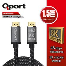 Qport Q-HDMI211 Altın Uçlu 1.5 mt 8K 2.1 HDMI Kablo