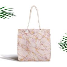 RealHomes Altın Yaldızlı Açık Renk Mermer Desenli Fermuarlı Kumaş Çanta
