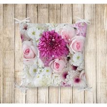 RealHomes Çiçek Demeti Pofidik Düğmeli 40x40 cm Kare Sandalye Minderi
