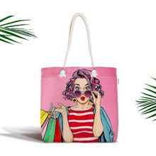 RealHomes Pembe Zeminli Popart Desenli Fermuarlı Modern Kumaş Çanta