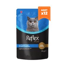Reflex Plus 85 gr 12 Adet Jöle İçinde Ton Balıklı ve Alabalıklı Pouch Yetişkin Konserve Kedi Maması