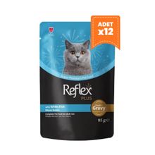 Reflex Plus 85 gr 12 Adet Sos İçinde Beyaz Balıklı Pouch Yetişkin Konserve Kedi Maması