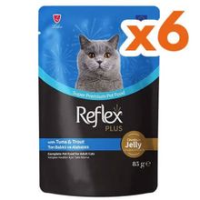Reflex Plus 85 gr 6 Adet Jöle İçinde Ton Balıklı ve Alabalıklı Pouch Yetişkin Konserve Kedi Maması