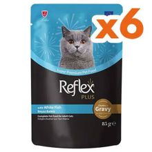Reflex Plus 85 gr 6 Adet Sos İçinde Beyaz Balıklı Pouch Yetişkin Konserve Kedi Maması