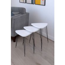 Remaks Elit 3'lü Beyaz Üçgen Zigon Sehpa Ve Servis Sehpası