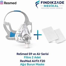 Resmed S9 ve Air Serisi Filtre 2’li Paket + AirFit F20 Tam Yüz CPAP Maskesi
