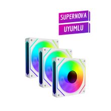 Revenge Supernova ile Uyumlu 3 Adet 6pın Argb Fan Hexagon Aynalı 6 Pin Kontrolcüye Bağlanan Fan Seti - Beyaz