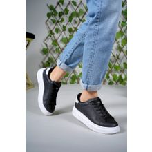 Riccon 0012156 Beyaz Siyah Cilt Kadın Sneaker Ayakkabı
