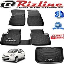 Rizline Nissan Micra 3D Paspas + 3D Bagaj Havuzu 2011 - 2016 Arası Siyah Set