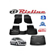 Rizline Peugeot 207 HB 3D Paspas + 3D Bagaj Havuzu 2006-2012 Arası Siyah Set