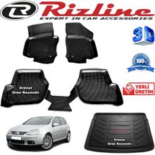 Rizline Volkswagen Golf 5 3D Paspas + 3D Bagaj Havuzu HB 2004-2009 Arası Siyah Set