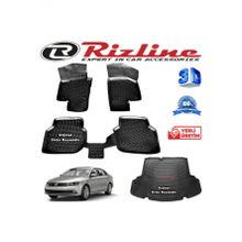 Rizline Volkswagen Jetta 3D Paspas + 3D Cepli Bagaj Havuzu 2015-2020 Arası Siyah Set