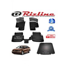 Rizline Volkswagen Jetta 3D Paspas + 3D Cepsiz Bagaj Havuzu 2011-2015 Arası Siyah Set