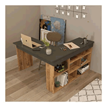 Robin Home Boston Çam Gri Raflı L Çalışma Masası