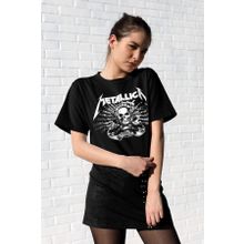 Rock & Roll 1M1BW090FS Metallica Kurukafa Siyah Kısa Kollu Kadın T-Shirt