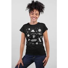 Rock & Roll 1M1BW139FS Uzayda Astronot Siyah Kısa Kollu Kadın T-Shirt