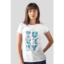 Rock & Roll 1M1BW162FB Türkiye Harfler Beyaz Kısa Kollu Kadın T-Shirt
