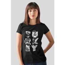 Rock & Roll 1M1BW162FS Türkiye Harfler Siyah Kısa Kollu Kadın T-Shirt
