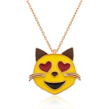 Rom Design 925 Ayar Kalp Gözlü Kedi Emoji Kadın Gümüş Kolye