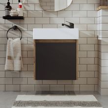 Roomart 50 cm Antrasit Ayaksız Tek Kapaklı Lavabolu Banyo Dolabı ve Aynalı Üst Dolabı