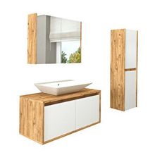 Roomart Lavabolu Boy Dolaplı 100 cm Ahşap Mat Beyaz Banyo Dolap Takımı
