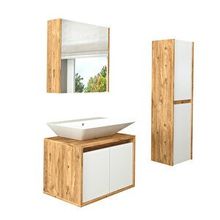 Roomart Lavabolu Boy Dolaplı 65 cm Ahşap Mat Beyaz Banyo Dolap Takımı