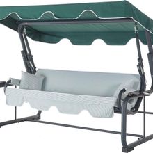 Rubus 4 Kişilik Bahçe Balkon Teras Salıncağı - Minder: Yeşil Çizgili Tente: Yeşil