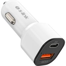 S-Link SL-EC38PD Typec To Typec Kablolu 38W Pd + USB Qc3.0 Beyaz Araç Şarj Cihazı