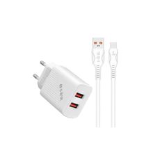 S-Link SL-EC50 5 V 2400MAH Type C Kablolu 2 USB Çıkışlı Beyaz Ev Şarj Adaptörü